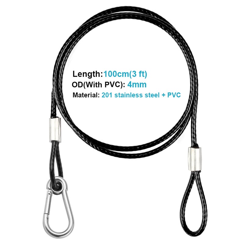 eoere 10 PCS 39.4 in Safety Cable, Security Cable with Loops for DJ Stage Par Lighting, Black Coated Braided Stainless Steel Safety Wire, Max. Load 110 lb - Image 2